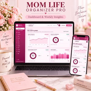 Mom Life Organizer Pro HTML Planner HTML Tracker |Family Dashboard, Weekly Schedule, Budget, Meal, Tasks & Habits Instant Download templates