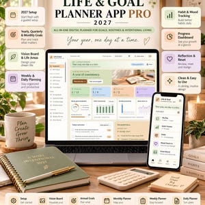 HTML Planner 2027, Ultimate Life Planner with Habit Tracker, Vision Board & Interactive Web Planner