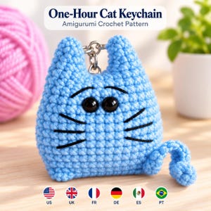 Cat Keychain Crochet Pattern, 1-Hour Mini Kitty Amigurumi PDF, Bag Charm Tutorial, Advanced Beginner
