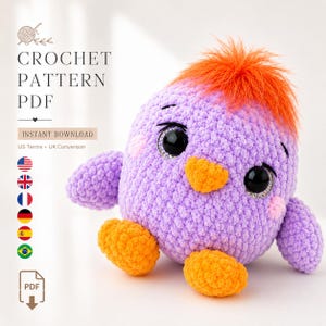 Häkelanleitung für einen Vogel (PDF), Amigurumi-Vogel-Anleitung, Häkelanleitung für einen Plüschvogel, Anleitung für ein Stofftier aus Chenillegarn, Sofort-Download