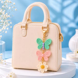Crochet Bag Charm Pattern PDF | Butterfly and Flower Purse Charm | Amigurumi Keychain Pattern | DIY Handmade Gift | Crochet Accessory