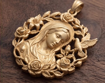 Collar con colgante de la Virgen María hecho a mano, joyería católica chapada en oro, regalo religioso cristiano para mujer.
