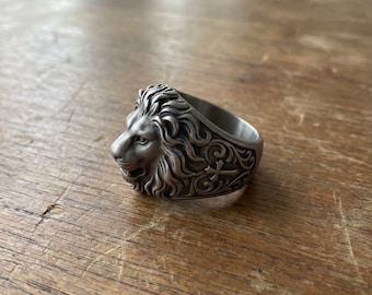 Handmade Lion Cross Ring, Christian Faith Ring, Religious Statement Ring, Custom Gift for Men Women