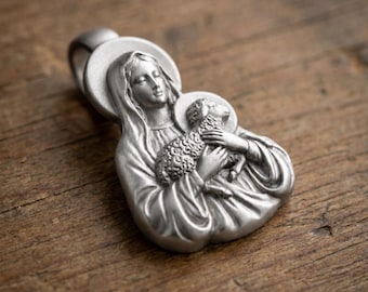 Collier pendentif fait main en agneau de la Vierge Marie, cadeau catholique du Bon Pasteur, bijoux religieux chrétiens