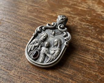 Handmade Holy Family Pendant Necklace, Catholic Family Medal Gift, Christian Religious Jewelry