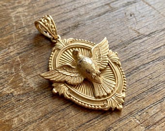 Pendentif colombe du Saint-Esprit, collier religieux en or vermeil, breloque colombe chrétienne, cadeau de confirmation, bijoux catholiques