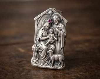 Handmade Holy Family Nativity Pendant Necklace, Catholic Christmas Gift, Christian Religious Jewelry