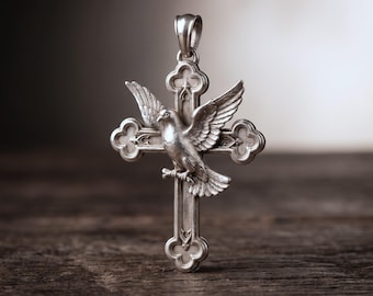 Collar con colgante de cruz de paloma hecho a mano, joyería cristiana del Espíritu Santo, regalo religioso para mujeres y hombres.