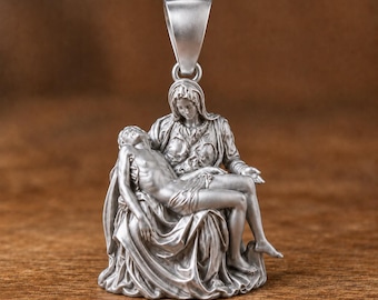 Collar con colgante de la Piedad, Virgen María sosteniendo a Jesús, regalo católico, collar religioso cristiano, joyería de la Madre Dolorosa