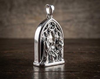 Collar con colgante de la Natividad hecho a mano, regalo católico de la Sagrada Familia, joyería religiosa cristiana para mujer.