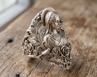 Anillo de rosario de la Virgen María hecho a mano, anillo de fe católica, joyería religiosa cristiana, regalo personalizado para mujer.