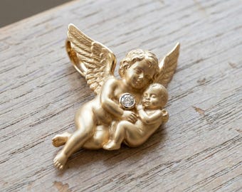 Collar con colgante de ángel querubín hecho a mano, chapado en oro, regalo religioso, joyería de ángel bebé para mujer.