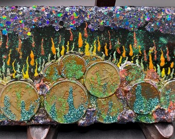 Small Change Burning in Hell: Coin Mosaic on Black Glass