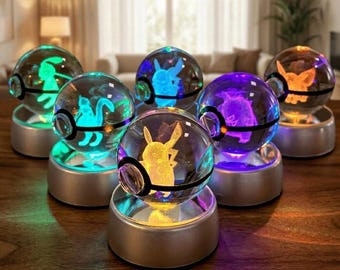 Pokemon kristallen bol lamp 3D led-nachtlampje, Pokeball glazen bol lamp, anime cadeau, bureaudecor, kinderkamerverlichting