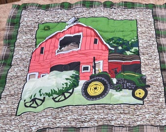 Country Farm Tractor Baby Quilt, Country Theme Blanket, Lap Throw