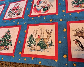 Santa with Animal Friends Christmas Cotton Fabric Panel
