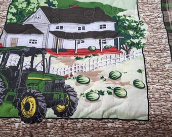 Farm Tractor Baby Quilt, Little Boys Country Theme Blanket, Lap Throw