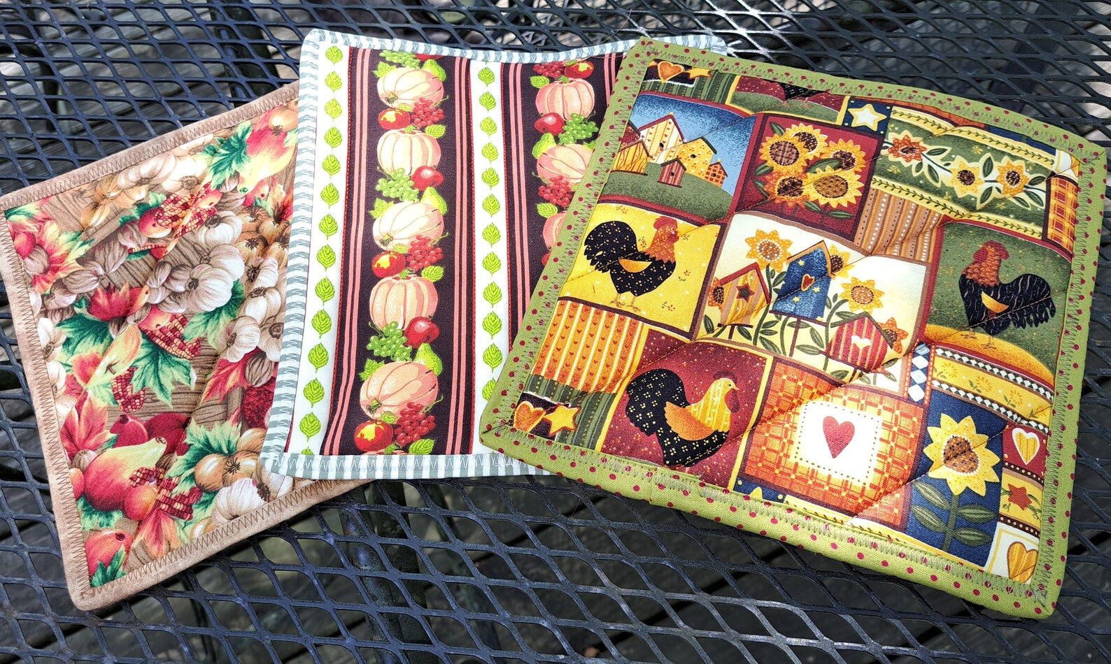 Farm Print Hot Pads Large Size Square Potholders Pumpkins &amp; - Etsy