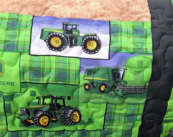 Farm Tractor Baby Quilt, Country Theme Blanket, Lap Throw