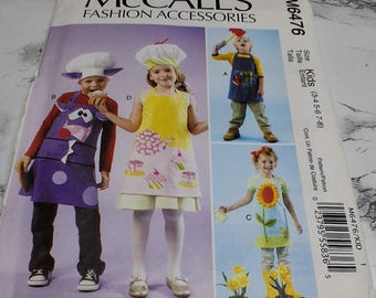 Kids Apron and Hat Sewing Pattern (Uncut), Sizes 3-8