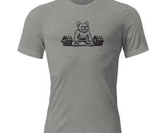 Camiseta de gimnasio Frenchie Fit "Deadlift" con estampado de bulldog francés - Camiseta de tejido triblend