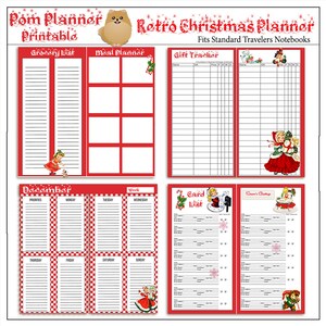 Retro Weihnachten Planer Printable Travelers Notebook Größe Geschenk Tracker, Card Lister. Menüplaner, Wochenplaner, Wochenübersicht, Einkaufsliste