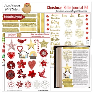 Christmas Bible Journal Kit Printable Christian Stickers for Bible Journaling or Planners. DIY Stickers.  Digital