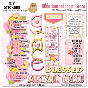 Printable and Digital Bible Journal Kit Set 1 Grace Both Printable & Digital Kits. Print Sticker Paper or PNG Drag n Drop PSE image 1