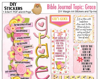 Printable and Digital Bible Journal Kit Set 1  Grace Both Printable & Digital Kits. Print Sticker Paper or PNG Drag n Drop PSE