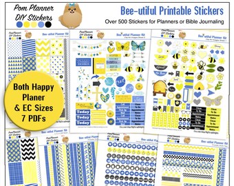 Bee Planner Stickers: Printable Washi, Icons, Boxes (Digital Download)
