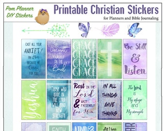 Bible Journal Digital Watercolor Christian Planner Stickers, Faith Word Stickers for Bible Margins, Printable