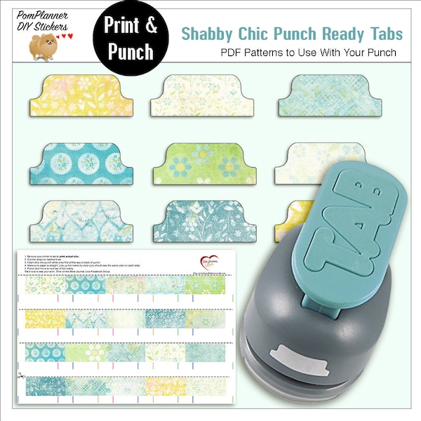 Shabby Chic Punch Ready Tabs for Bible Journalling / Yellow Blue Green Shabby Chic Patterns