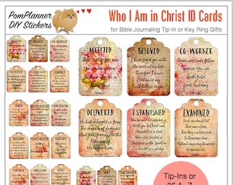 SALE: Printable Who I am In Christ ID Bible Journal Cards, Washi Tape into your Bible or Put on Key Ring as Gift