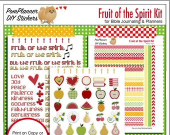 Printable Fruit of the Spirit Bible Journaling Page Kit  (Print on Sticker or Copy Paper) adhere into Bible margins or Planners