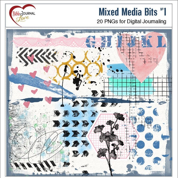 Digital Mixed Media Overlays for Bible or Art Journaling, Paint, Ink Splatters,Bubble Wrap, Lace, Chevron, Stencils, Grids, and more.