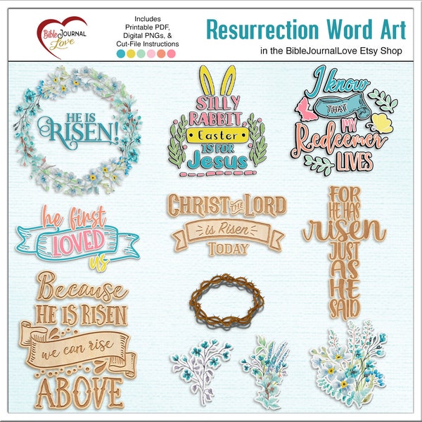 Resurrection /Passover/ Easter Word Art Bible Journal Kit: Digital & Printable Turquoise, Green, Yellow, Pink