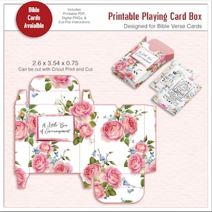 Modello stampabile per scatola di carte da gioco floreale, include: PDF e PNG digitali, istruzioni e video su file ritagliato
