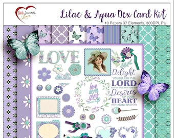 Lilac Aqua Memory Dex Card Kit  for Bible Journaling Printable & Digital or  Dex Scrapbooking Rolodex Projects, 2 Scripture Verses