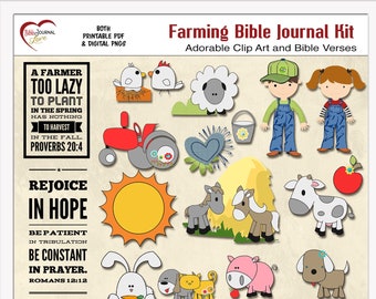 Farming Bible Journal Page Kit: BOTH Printable  and Digital. Bible verses, Farm Girl Boy  Clip Art, and Washi