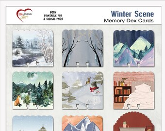 Winter Watercolor Scene Memory Dex Cards