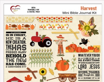 Harvest Mini Bible Journal Kit: Printable PDF and Digital PNGs, Bible Verse