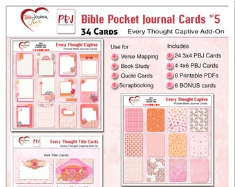 Every Thought Captive Pocket Bible Journaling for Verse Mapping, Book Study, Scrapbooking, Printable & Digital  Project Life Cards
