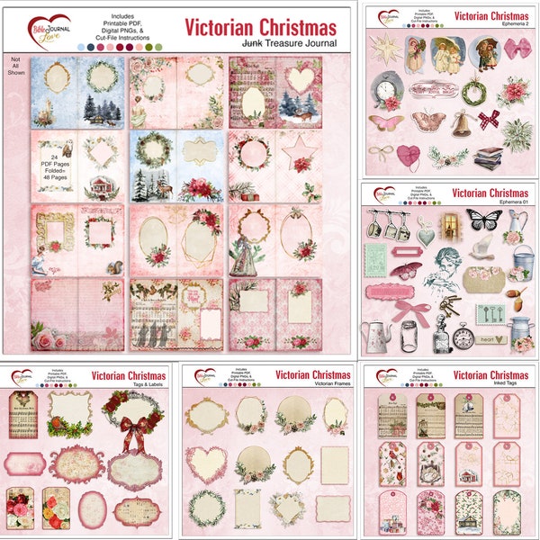 Victorian Christmas Junk Journal Kit - 29 PDFs and 5 zips! Treasure Journal to go with Redeeming Love Bible Kit.  Both Digital & Printable*