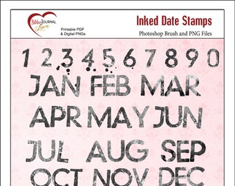 Date Stamps  Blendable Transfers, Mixed Media Overlays. Both Printable PDF and Digital PNGs Clip Art