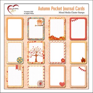 Fall Pocket Journal Cards Set2 3x4 Autumn Project Life Style Type in Red, Orange, Owl, Fox Pocket Cards, Printable image 1
