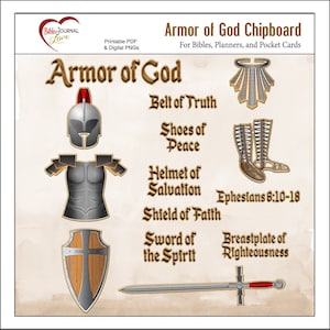 Armor of God Chipboard Elements Bible Journal Page Kit  Ephesians 6:10-18 BOTH Printable  and Digital.