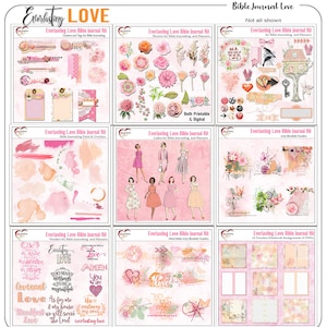 Everlasting Love Bible Journaling Kit Vintage Ladies, Mixed Media, Paint, Clusters, Travelers Notebook, Bible Verses in Pink Orange Peach image 1