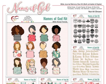 Names of God Bible Journal Dex Card Bundle Kit, Includes  30 Bible Verses  Both Digital & Printable