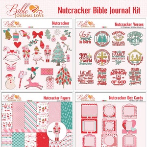 Nutcracker Christmas Memory Dex Card Bible Journal Kit in Pink Aqua Red with Bible Verses &  12 QuickDex Memory Dex Cards