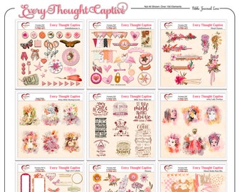 Every Thought Captive Bible Journaling Kit Digital & Printable Clusters, Blendable Transfers,  Travelers Notebook, Bible Verses, Mixed Media